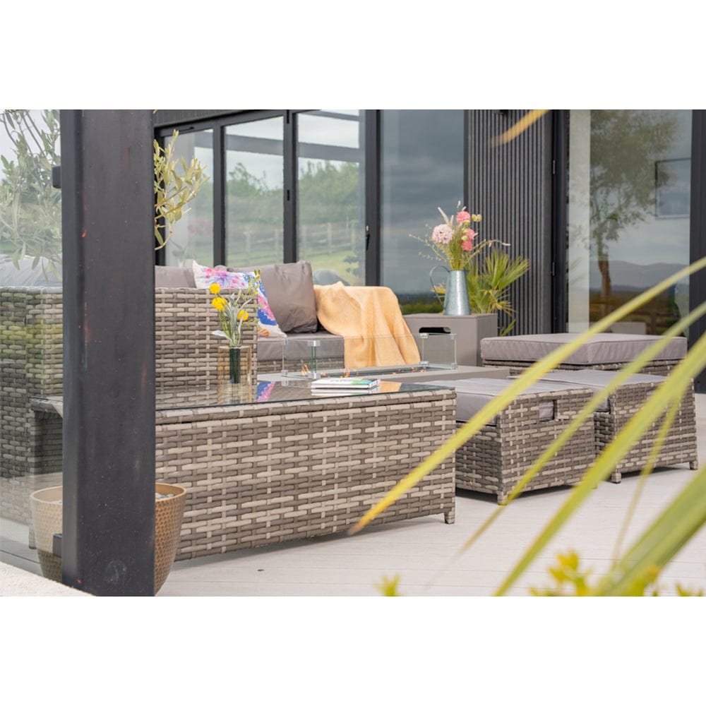 Vancouver 9 Seater Corner Rattan Garden Set In Grey with fire pit option