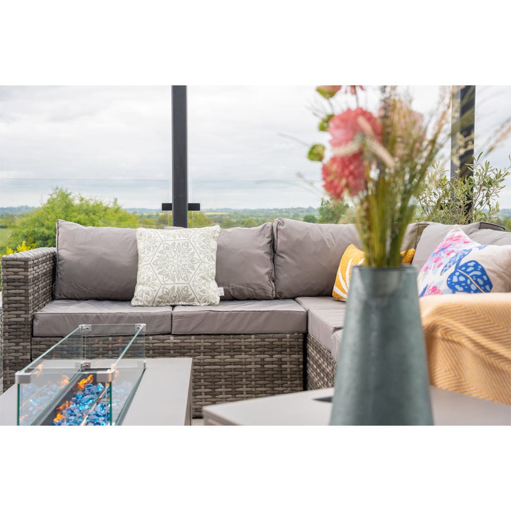 Vancouver 9 Seater Corner Rattan Garden Set In Grey with fire pit option