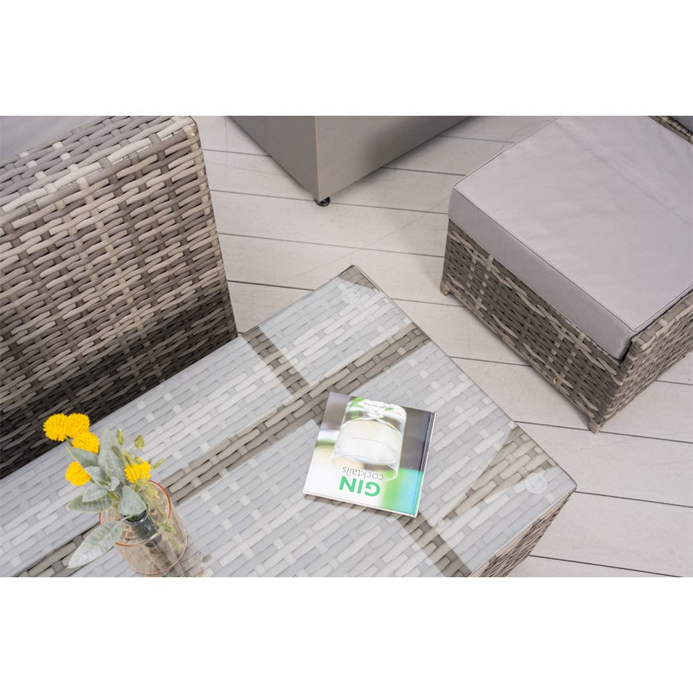 Vancouver 9 Seater Corner Rattan Garden Set In Grey with fire pit option