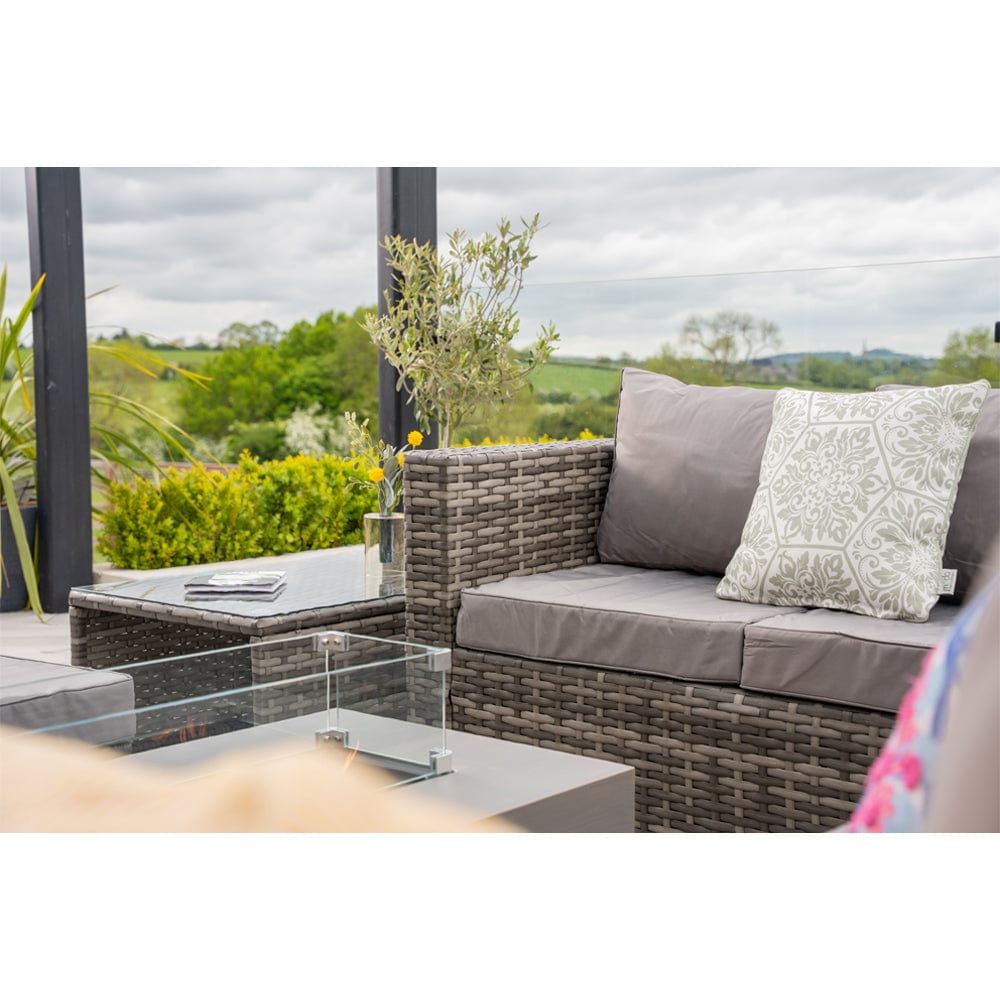 Vancouver 9 Seater Corner Rattan Garden Set In Grey with fire pit option