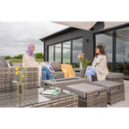 Vancouver 9 Seater Corner Rattan Garden Set In Grey with fire pit option
