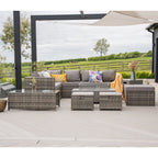 Vancouver 9 Seater Corner Rattan Garden Set In Grey with fire pit option