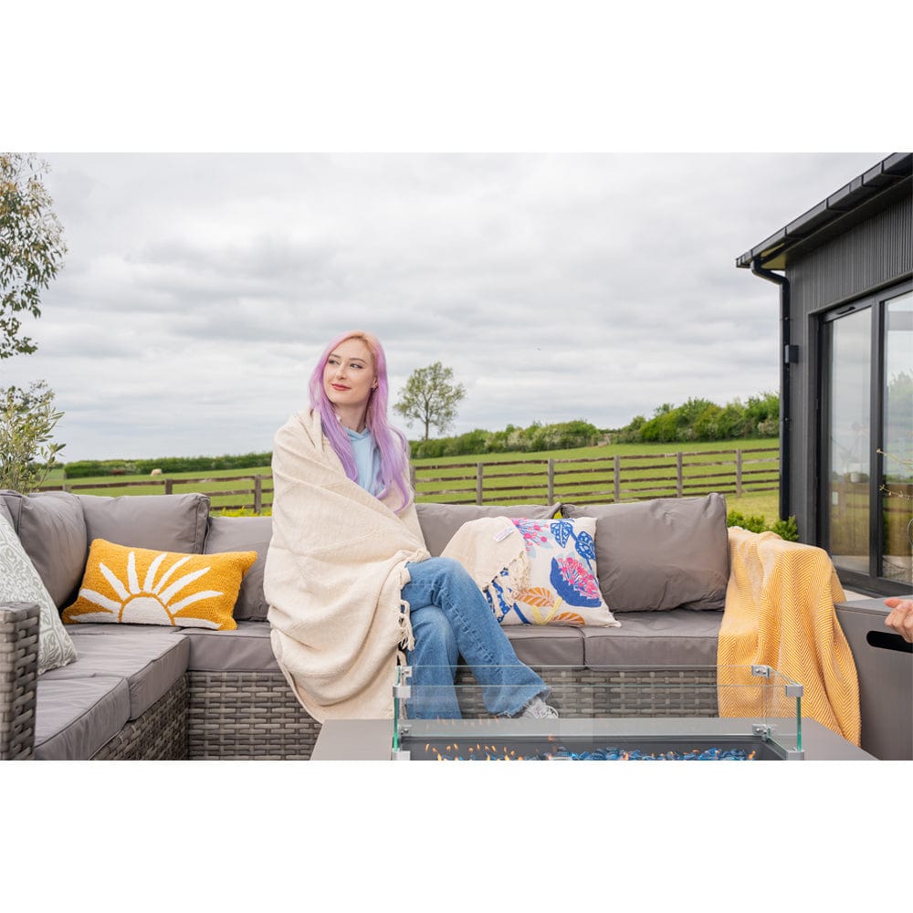 Vancouver 9 Seater Corner Rattan Garden Set In Grey with fire pit option