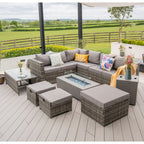 Vancouver 9 Seater Corner Rattan Garden Set In Grey with fire pit option