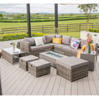 Vancouver 9 Seater Corner Rattan Garden Set In Grey with fire pit option