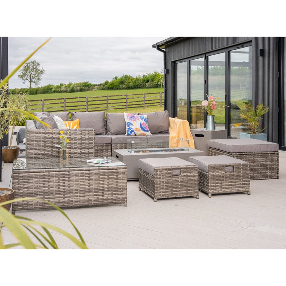 Vancouver 9 Seater Corner Rattan Garden Set In Grey with fire pit option