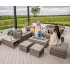 Vancouver 9 Seater Corner Rattan Garden Set In Grey with fire pit option