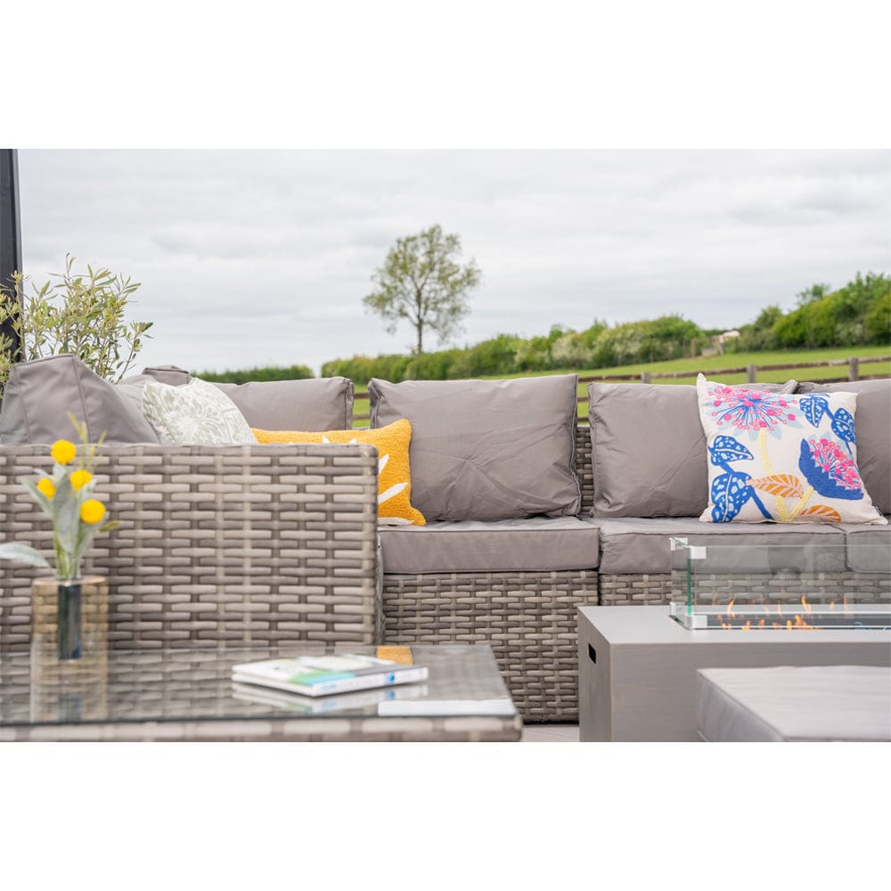 Vancouver 9 Seater Corner Rattan Garden Set In Grey with fire pit option