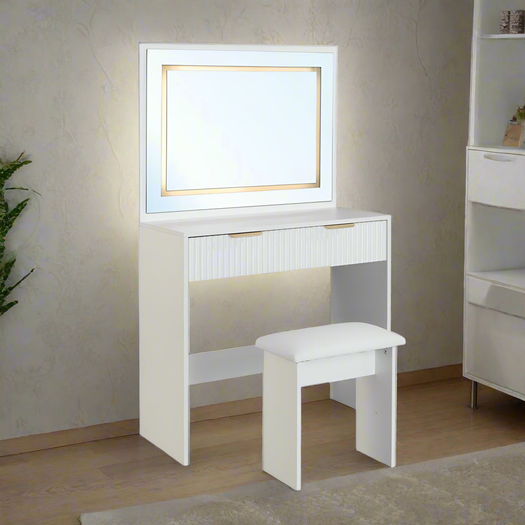 Mercury hollywood Style Dressing Table and Stool Set With Led Lighting