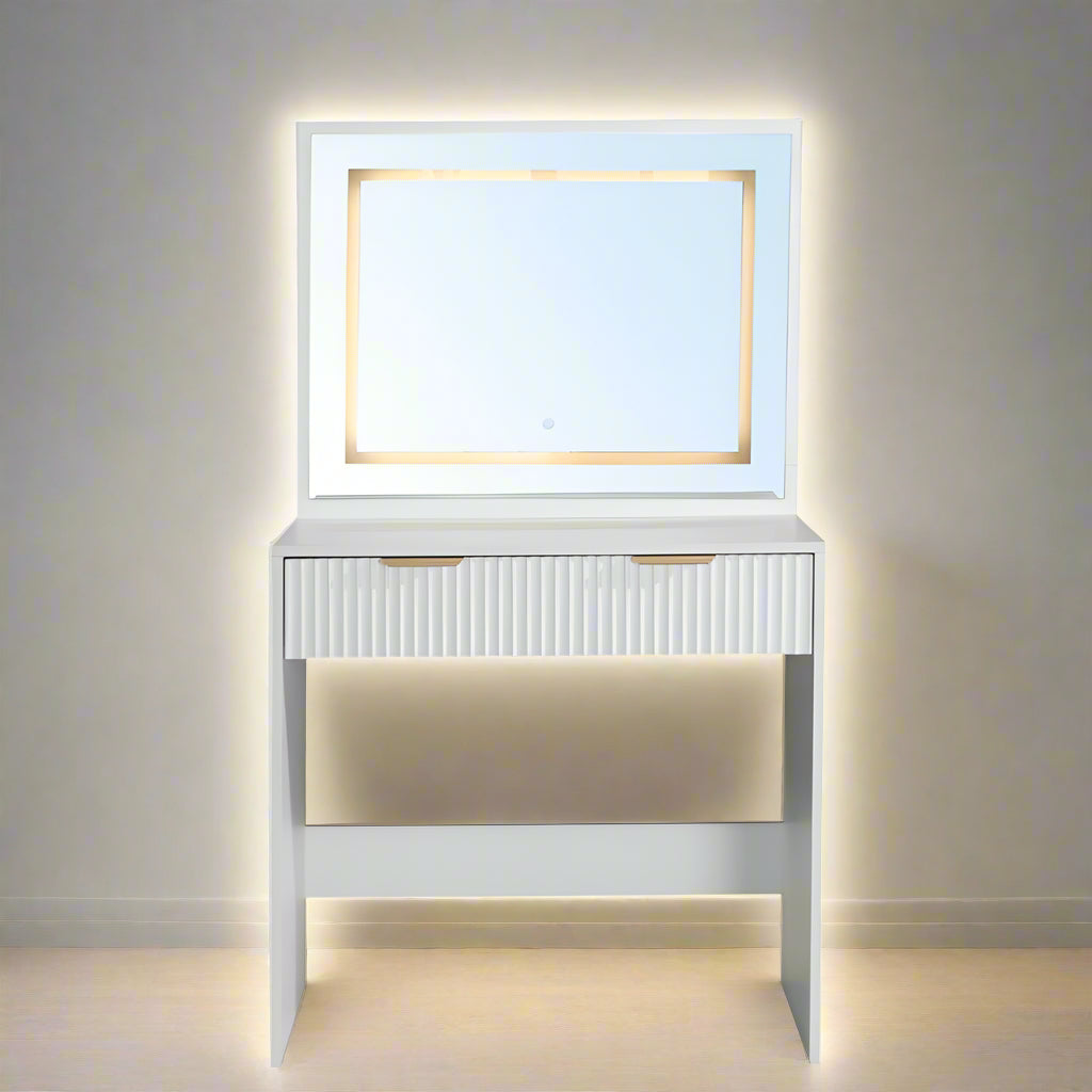 Mercury hollywood Style Dressing Table and Stool Set With Led Lighting