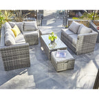 Vancouver 9 Seater Corner Rattan Garden Set In Grey with fire pit option