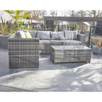 Vancouver 9 Seater Corner Rattan Garden Set In Grey with fire pit option