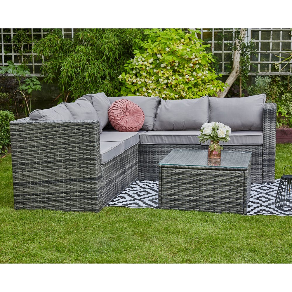 Vancouver 5 Seater Grey Rattan Corner Sofa Patio Set