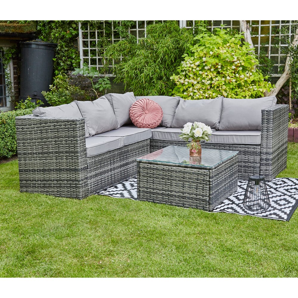 Vancouver 5 Seater Grey Rattan Corner Sofa Patio Set