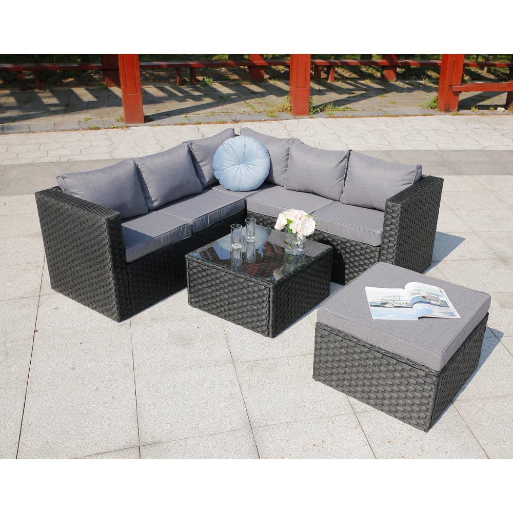 Vancouver 6 Seater Modular Rattan Sofa Set In Black