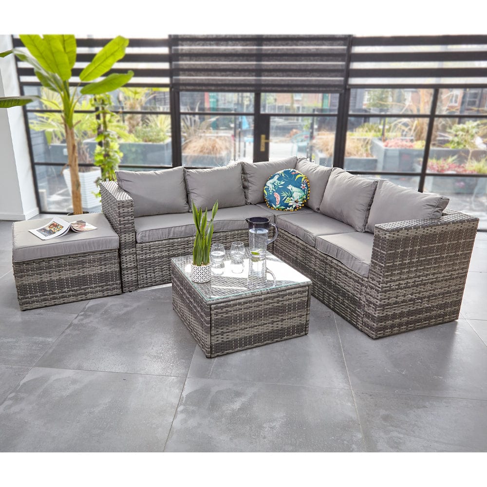 Vancouver 6 Seater Modular Rattan Sofa Set In Grey