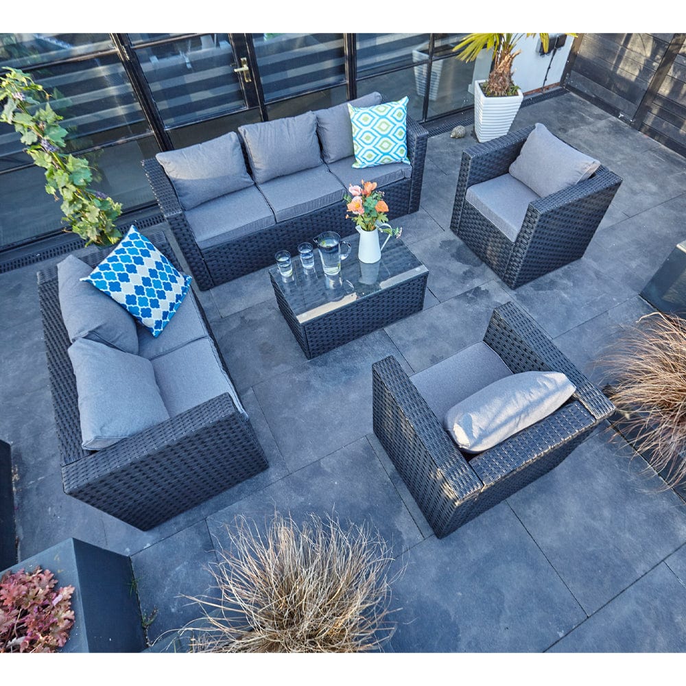 Vancouver 7 Seater Rattan Garden Sofa Set In Black