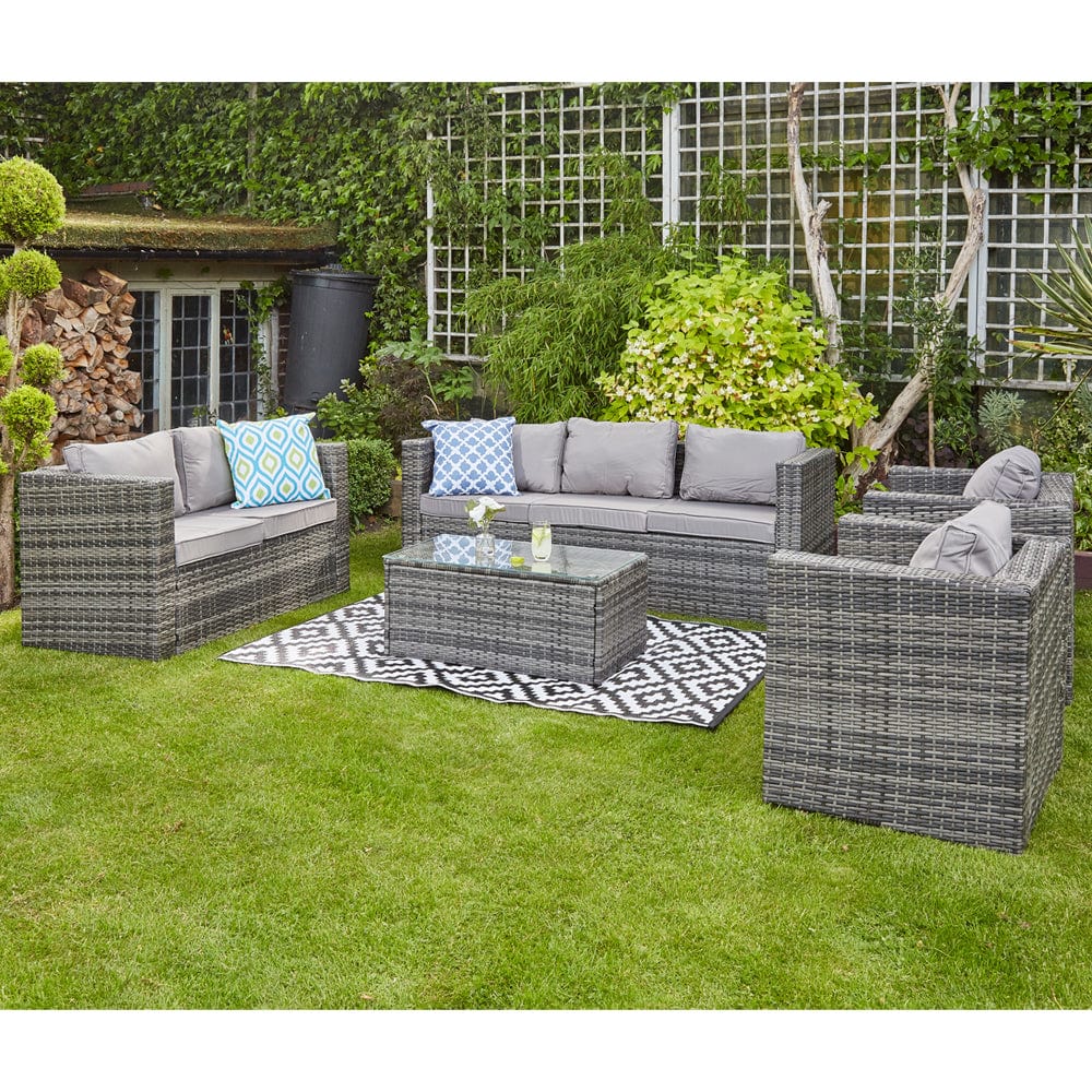 Vancouver 7 Seater Rattan Garden Sofa Set In Grey