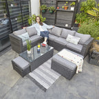 Vancouver 9 Seater Corner Rattan Garden Set In Black