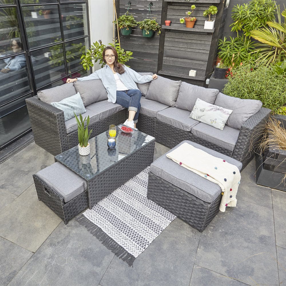 Vancouver 9 Seater Corner Rattan Garden Set In Black