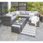 Vancouver 9 Seater Corner Rattan Garden Set In Black