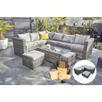 Vancouver 9 Seater Corner Rattan Garden Set In Grey with fire pit option
