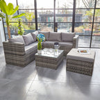 Vancouver 6 Seater Modular Rattan Sofa Set In Grey