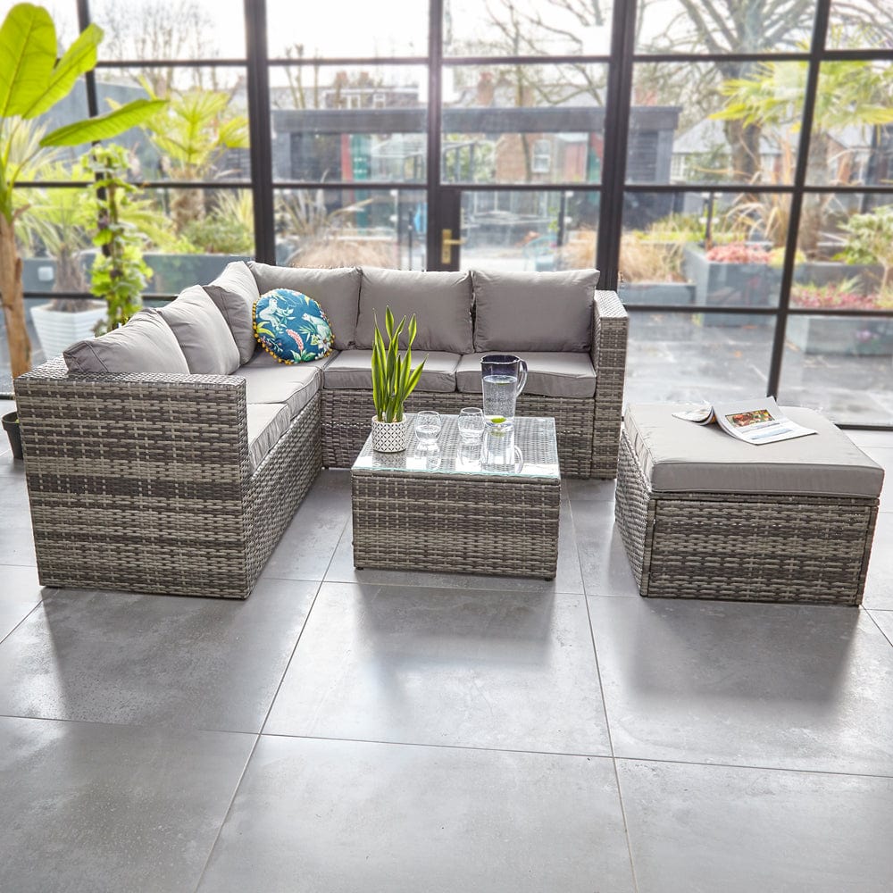 Vancouver 6 Seater Modular Rattan Sofa Set In Grey
