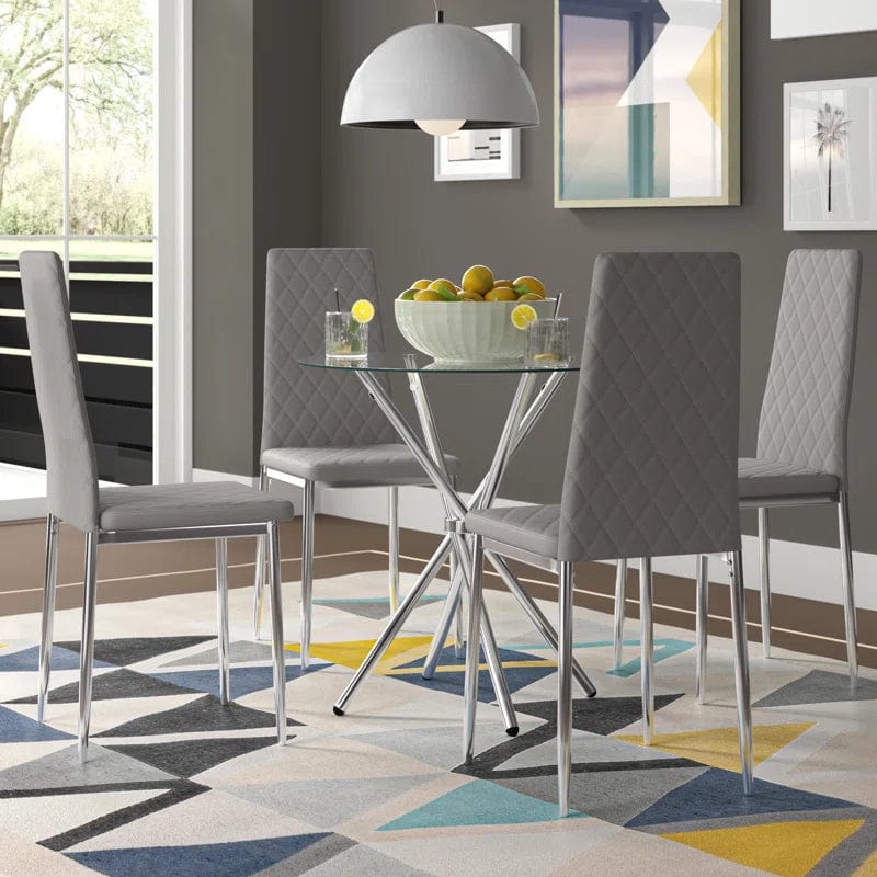 Orsa Round Dining Table Set With 4 Dining Chairs In Grey