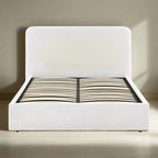 Elvie Ottoman Storage Beige Boucle Teddy Fleece Pneumatic Lift Up Bed Frame Double or King Bed