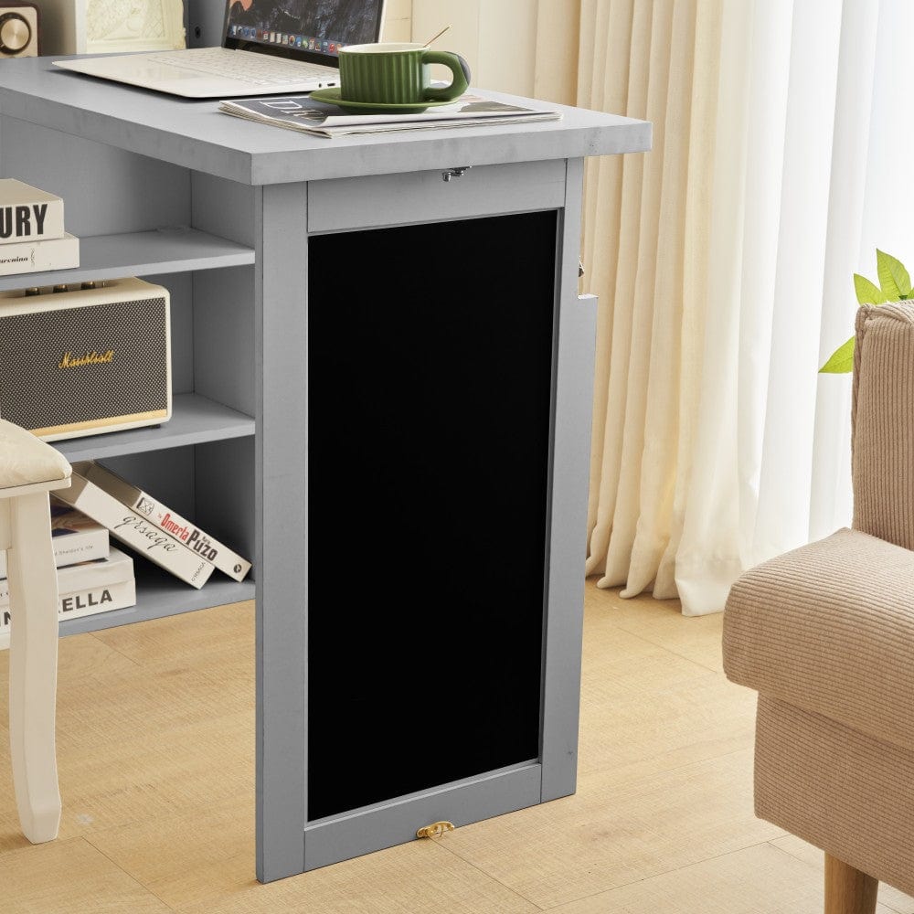 Heritage Foldable Wooden Convertible Office Desk Bookshelf With Blackboard