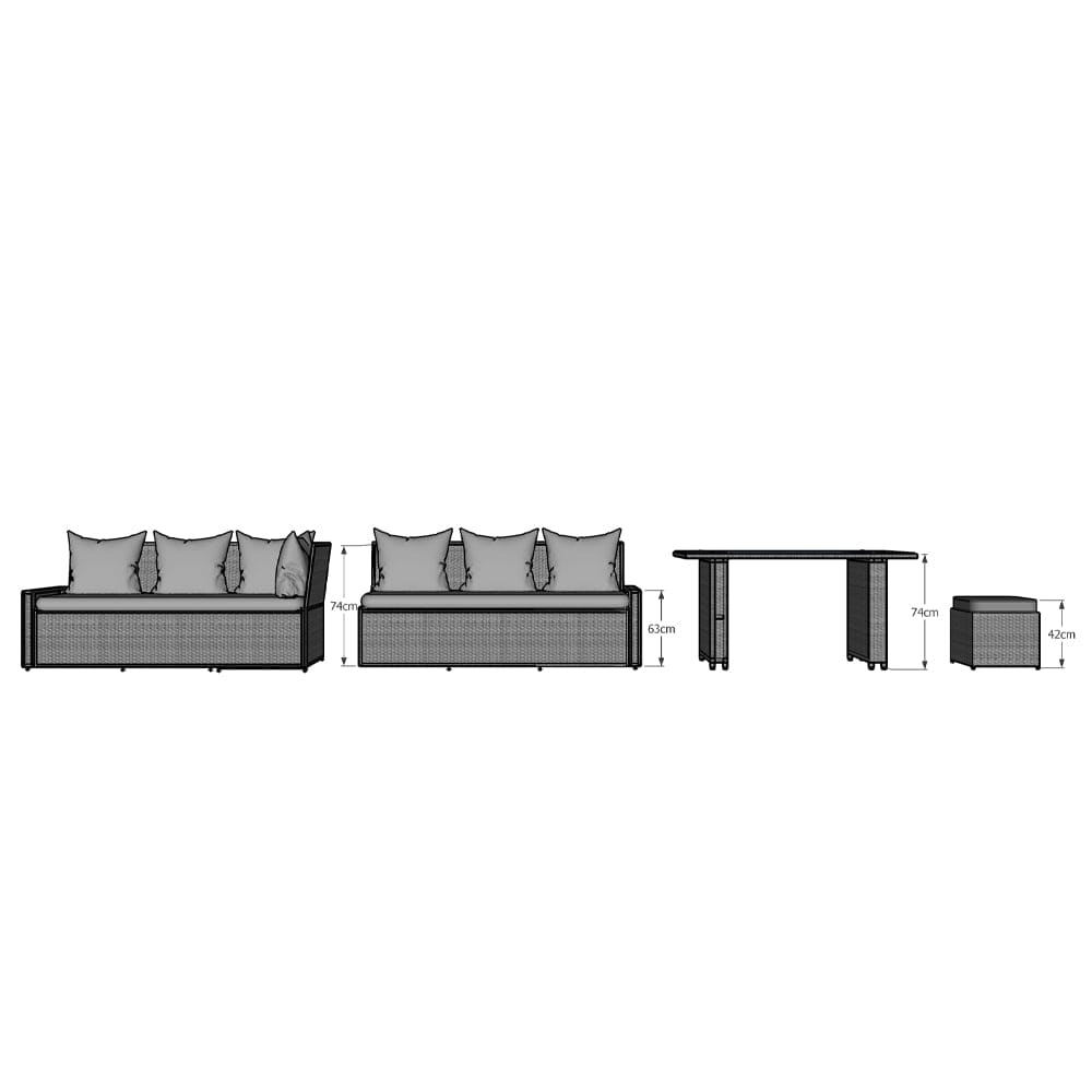 Rosen 9 Seater Rattan Garden Dining Set In Grey