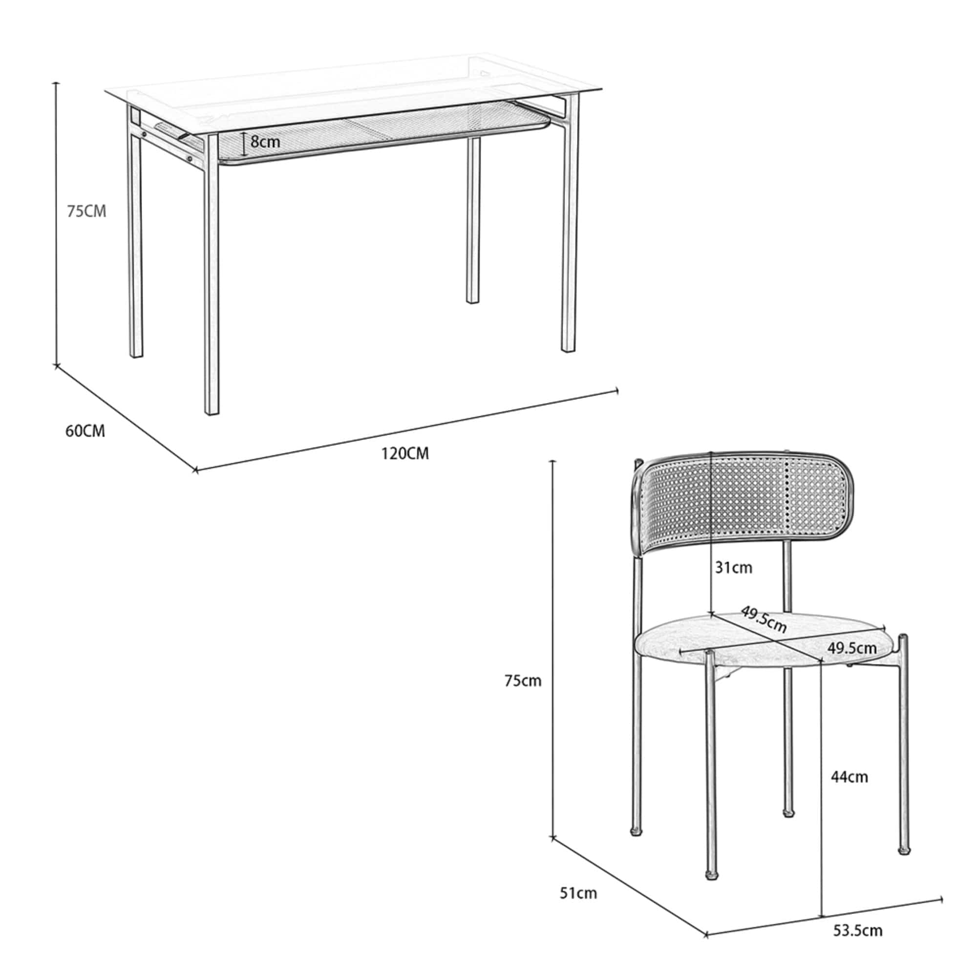 Boho 120CM Glass Top Rattan Dining Table Set With Chairs And Bench
