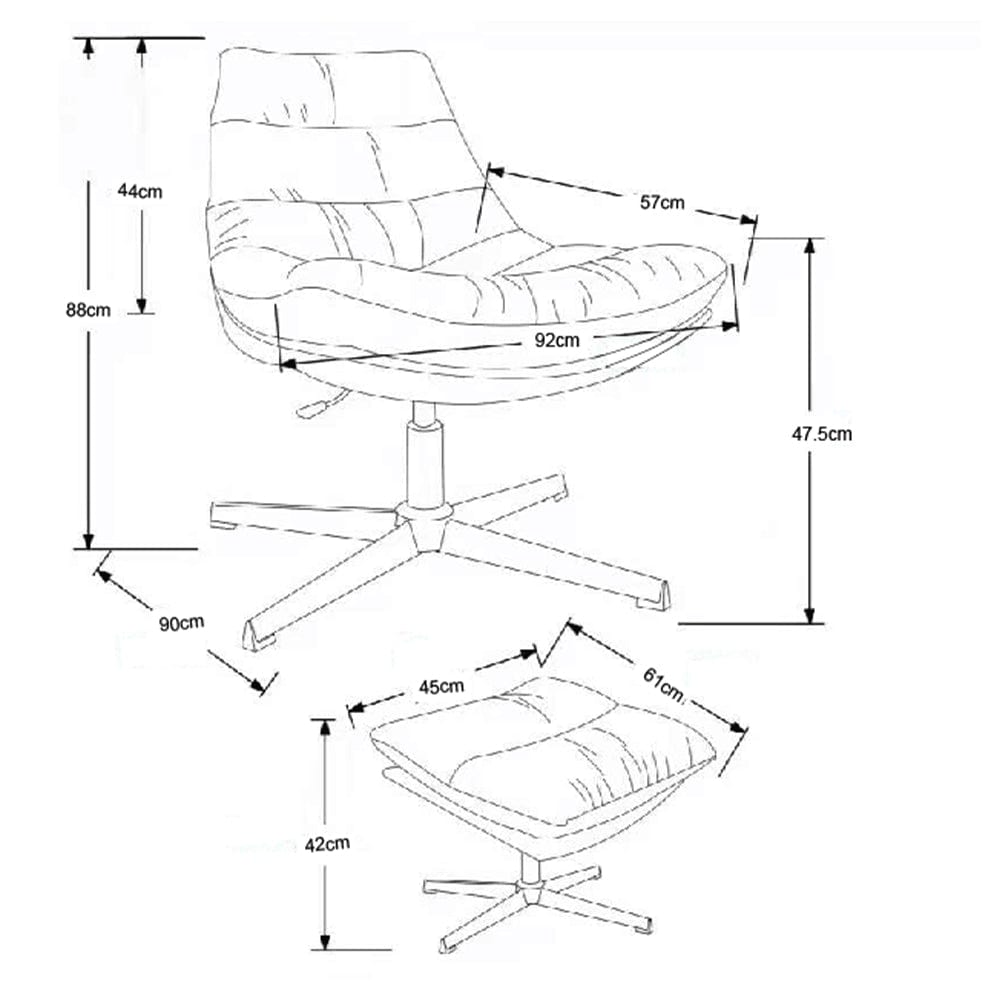 Manu Swivel Chair With Footstool And Pillow In Grey