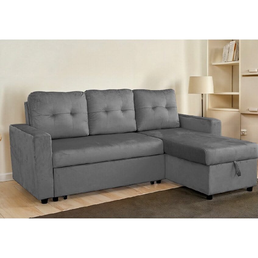 Avery Velvet Reversible Corner Sofa Bed With Storage Chaise